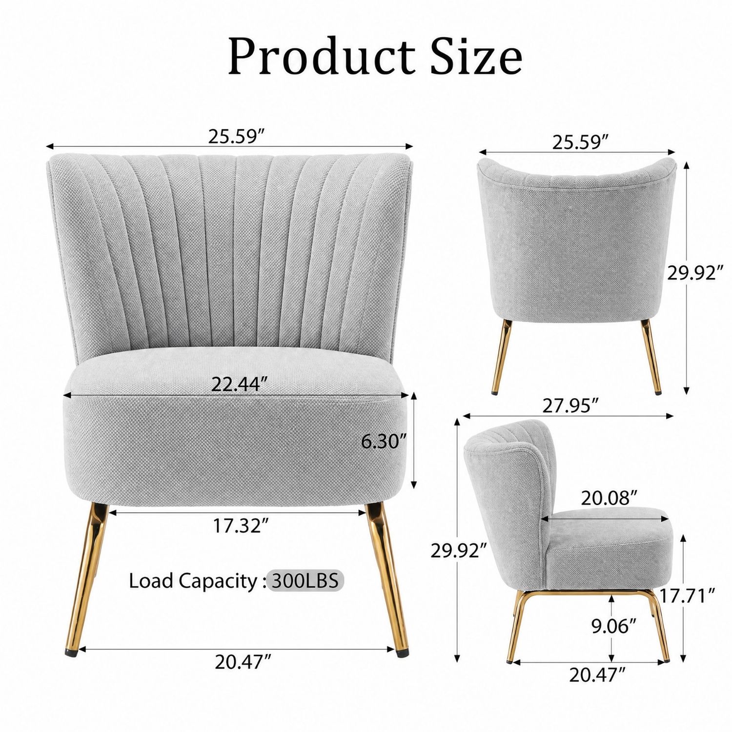 Small Armless Accent Chair, Upholstered Seat With Metal Legs, Modern Side Chair For Any Room — foto 5