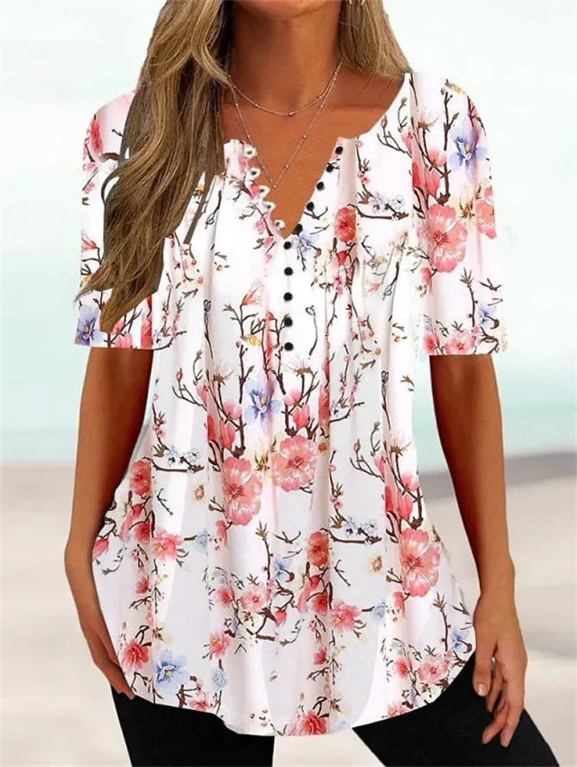 Loose Fitting V Neck Pullover Short Sleeve T Shirt Color3 5Xl - Shop at LoveMi