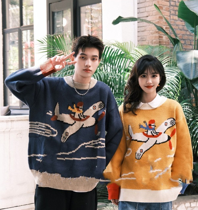 Personality Pattern Sweater Long-sleeved Knitted Shirt Loose Leggings