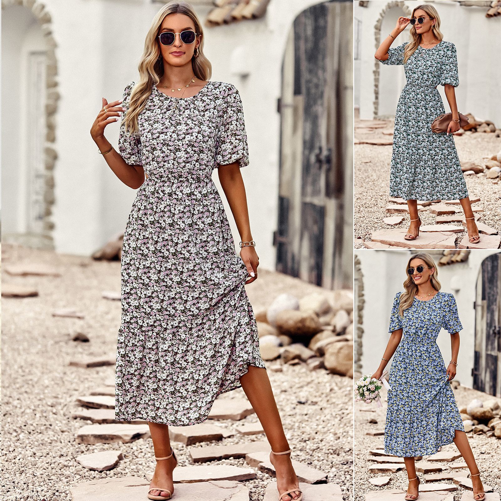 Fashion Round Neck Printed Dress