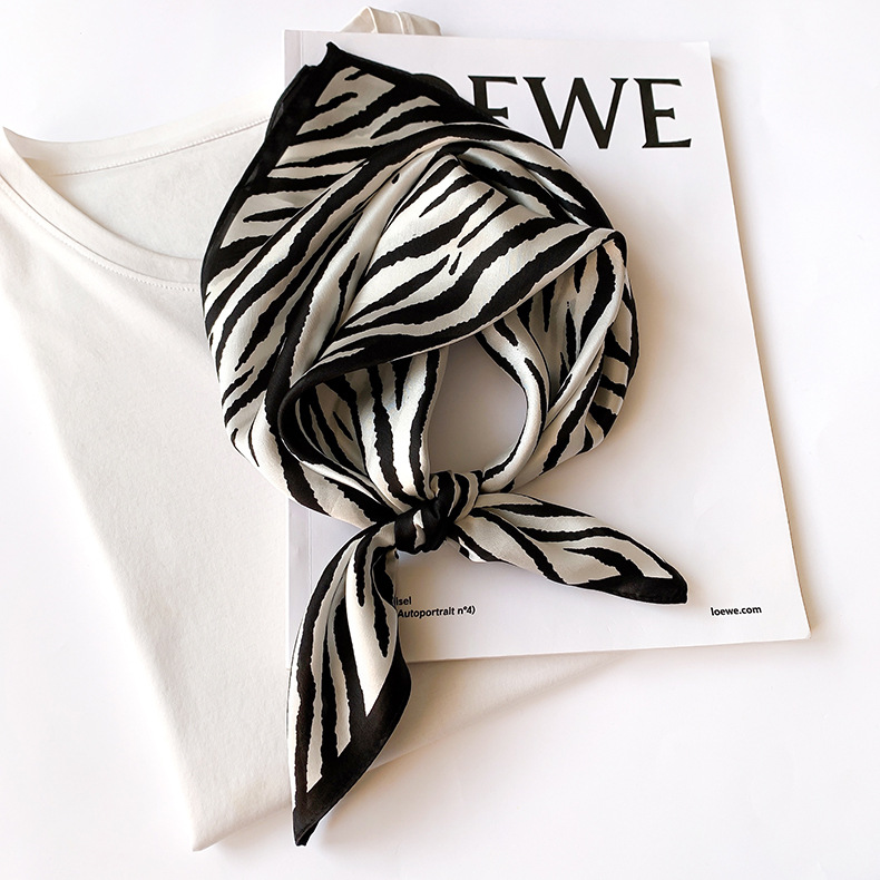 Silk Small Square Scarf Female Striped 53cm Silkworm Decorative