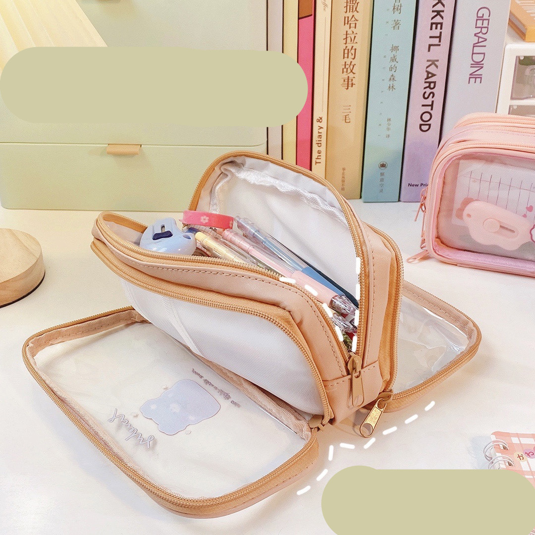 Cute Transparent Pencil Case Student Cartoon Stationery Bag