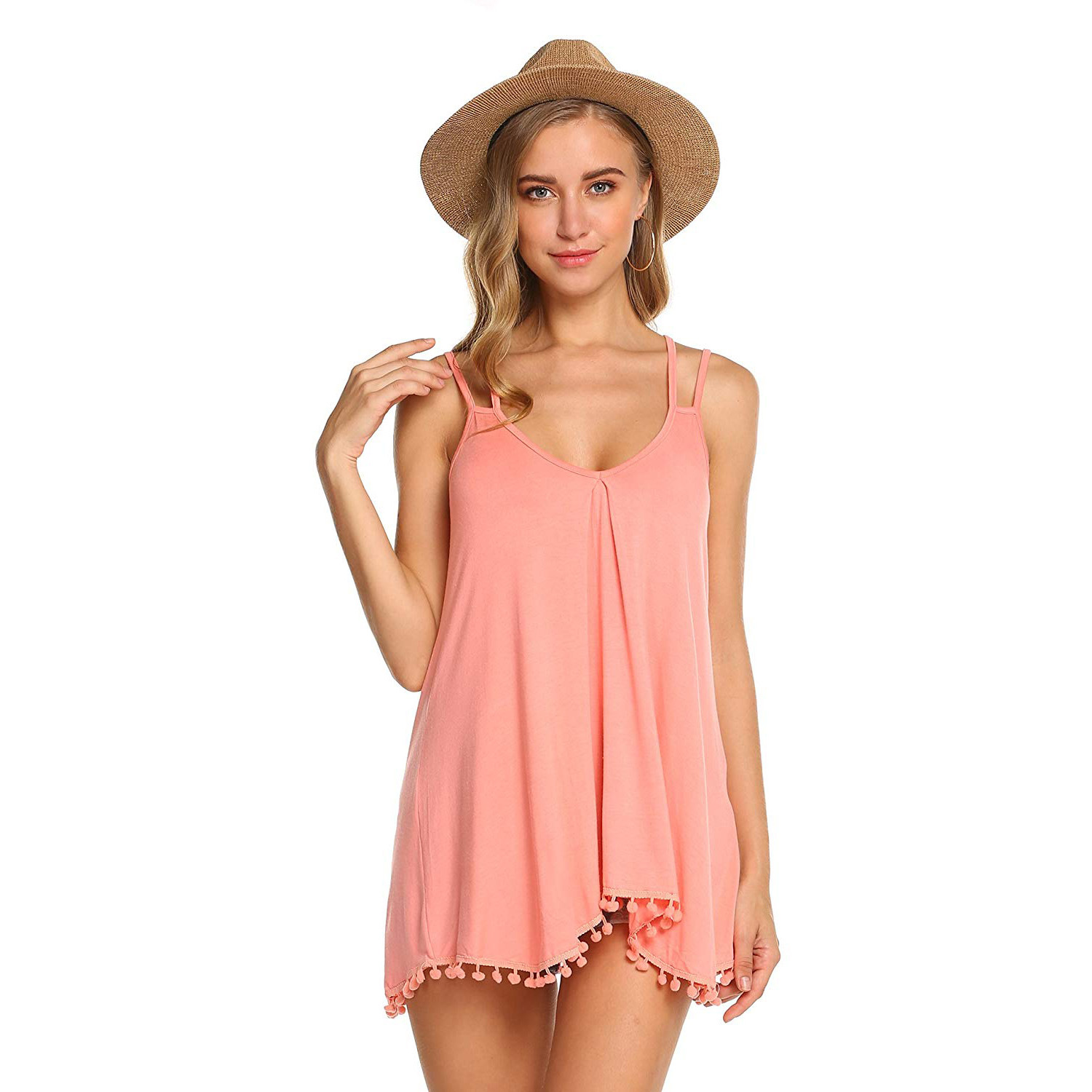 Title 7, V-Neck Pleated Camisole Vest Loose Casual Sleev...