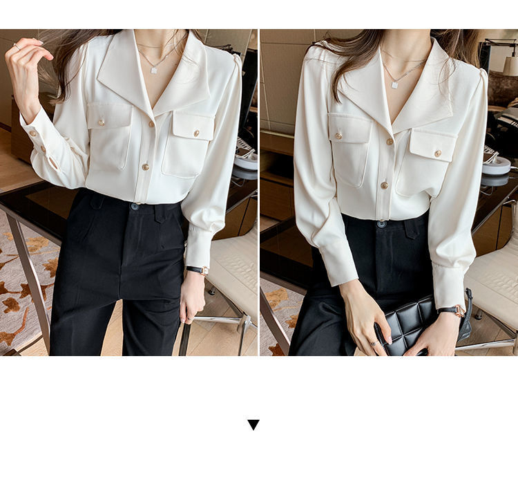 Shirt Female Design Sense Niche Spring New French V-neck Chiffon Shirt Temperament Professional Top