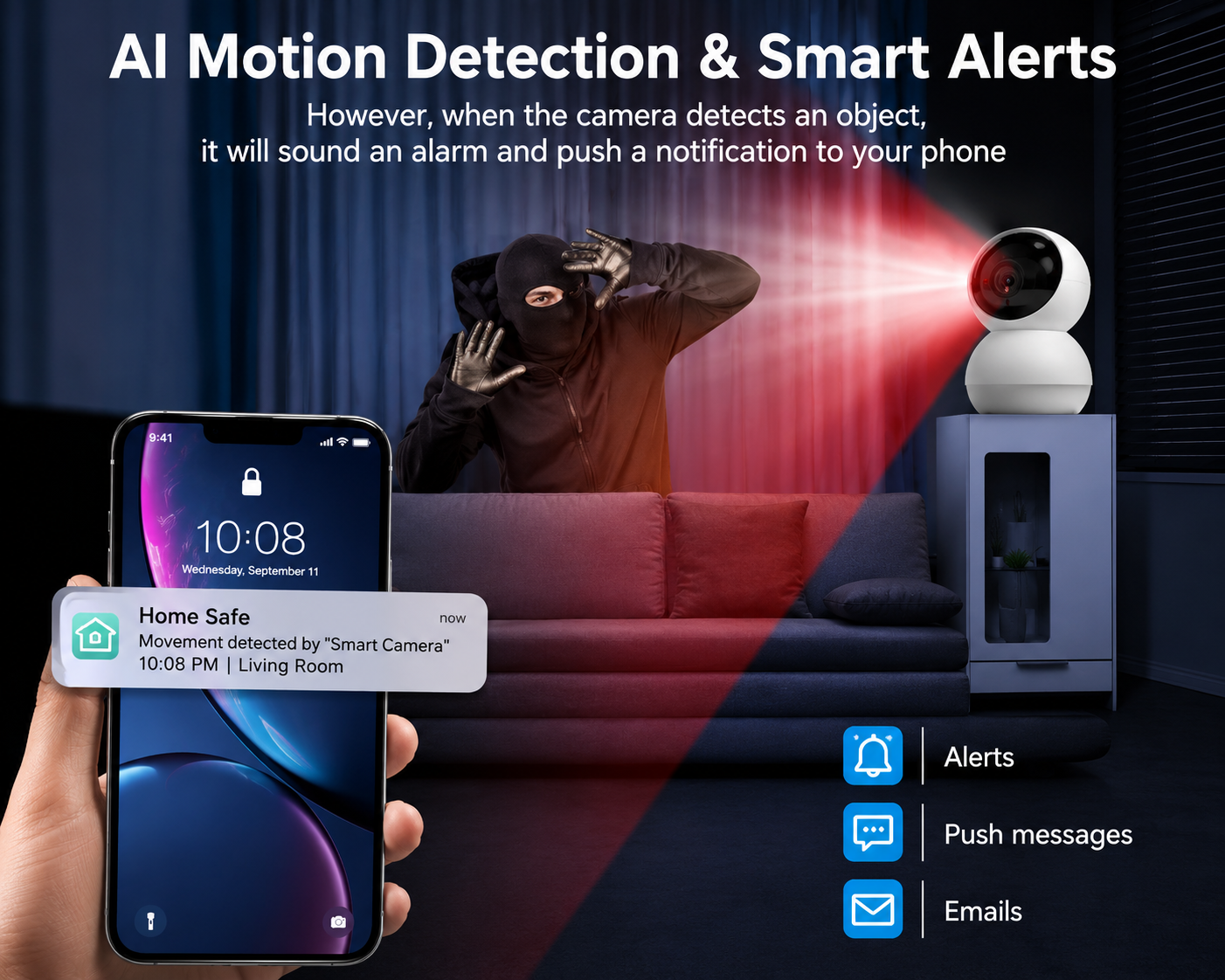 Smart WiFi Indoor Baby Monitor Camera 360 Pan Tilt With Pet Tracking 6