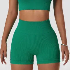 Seamless High Elastic Three-point Running Pants Peach Hip Lifting High Waist Fitness Shorts - Green - View 1