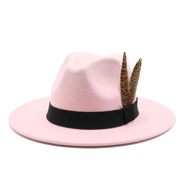 British Style Versatile Flat Border Jazz Hat Woolen Pink - Shop at LoveMi