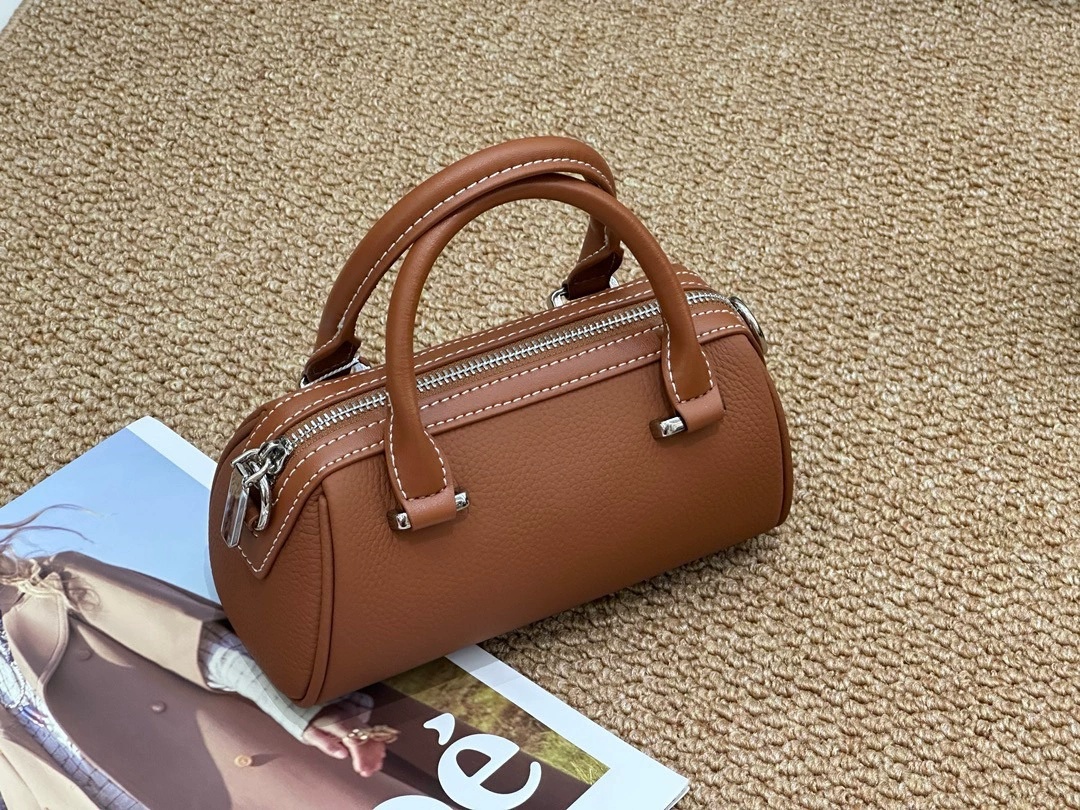 Cross-border Top-grain Leather Boston Pillow Bag, Single-shoulder, Crossbody Small Bag, Versatile Genuine Leather Women's Handbag 4