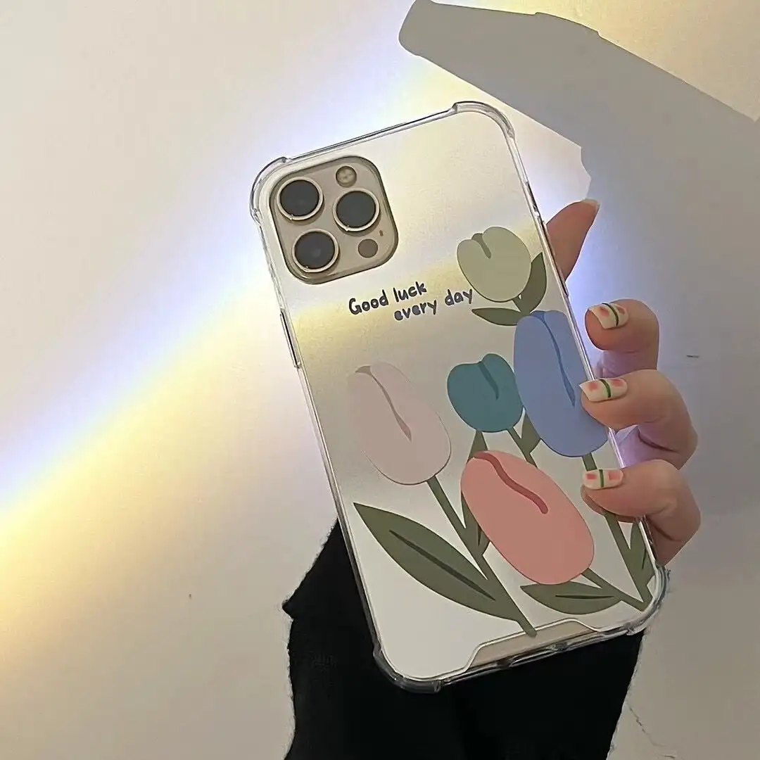 Mirror Color Tulip Phone Case Drop Resistant