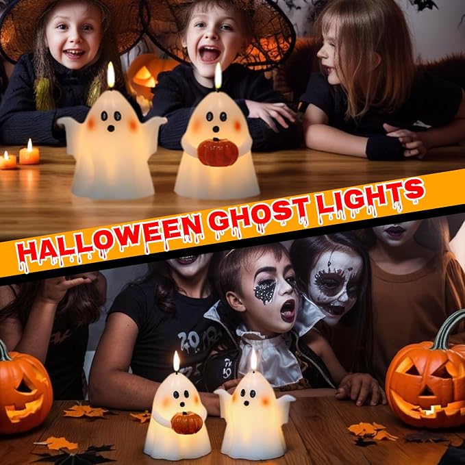 Halloween Ghost Flameless Candle With Timer And Hand-Painted Pumpkin Design 5