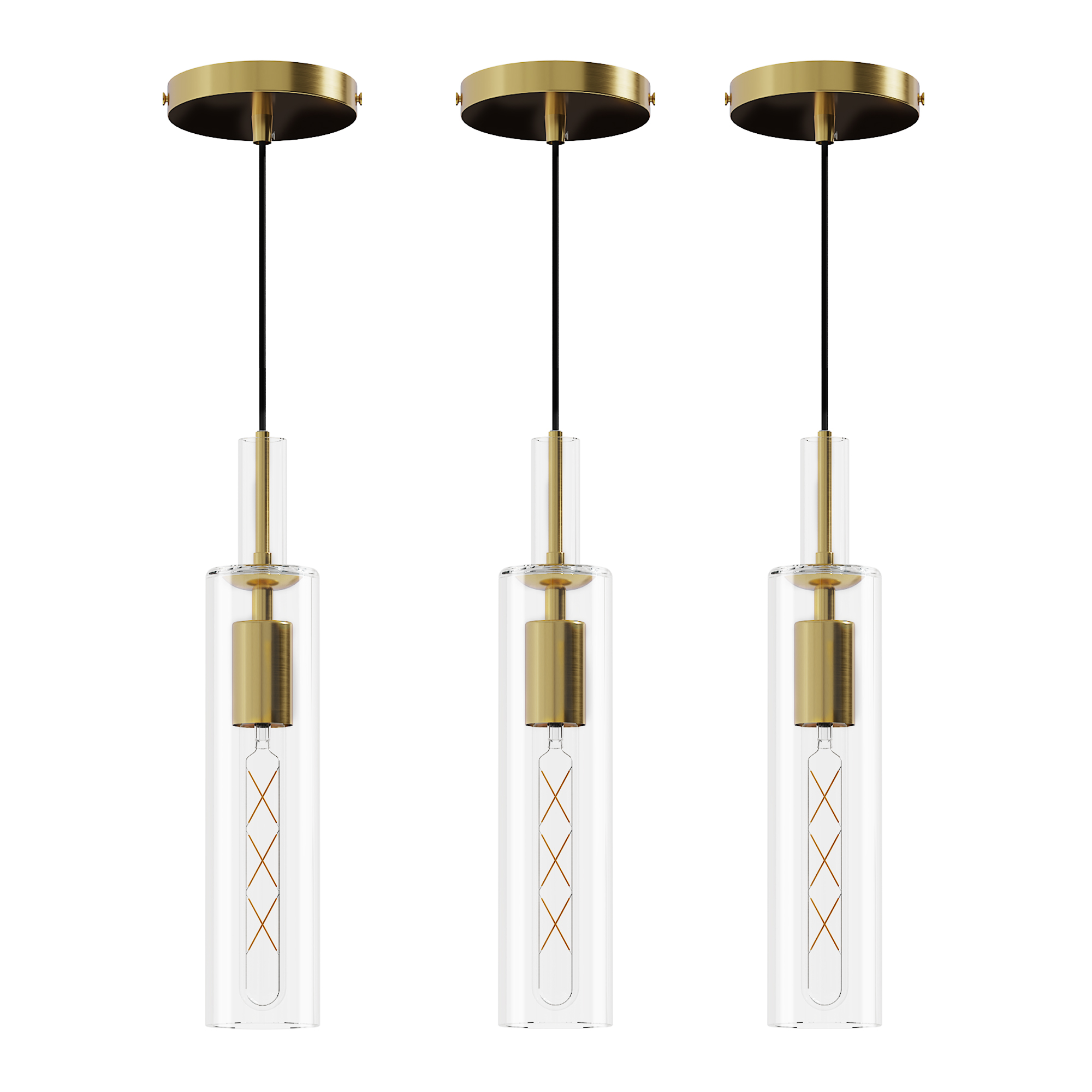 Gold Pendant Light Fixtures, 3 Pack Modern Pendant Lighting With Clear Striped Glass Shade, Hanging Pendant Lights Kitchen Island, Farmhouse Pendant Lighting For Dining Room Bedroom Bathroom