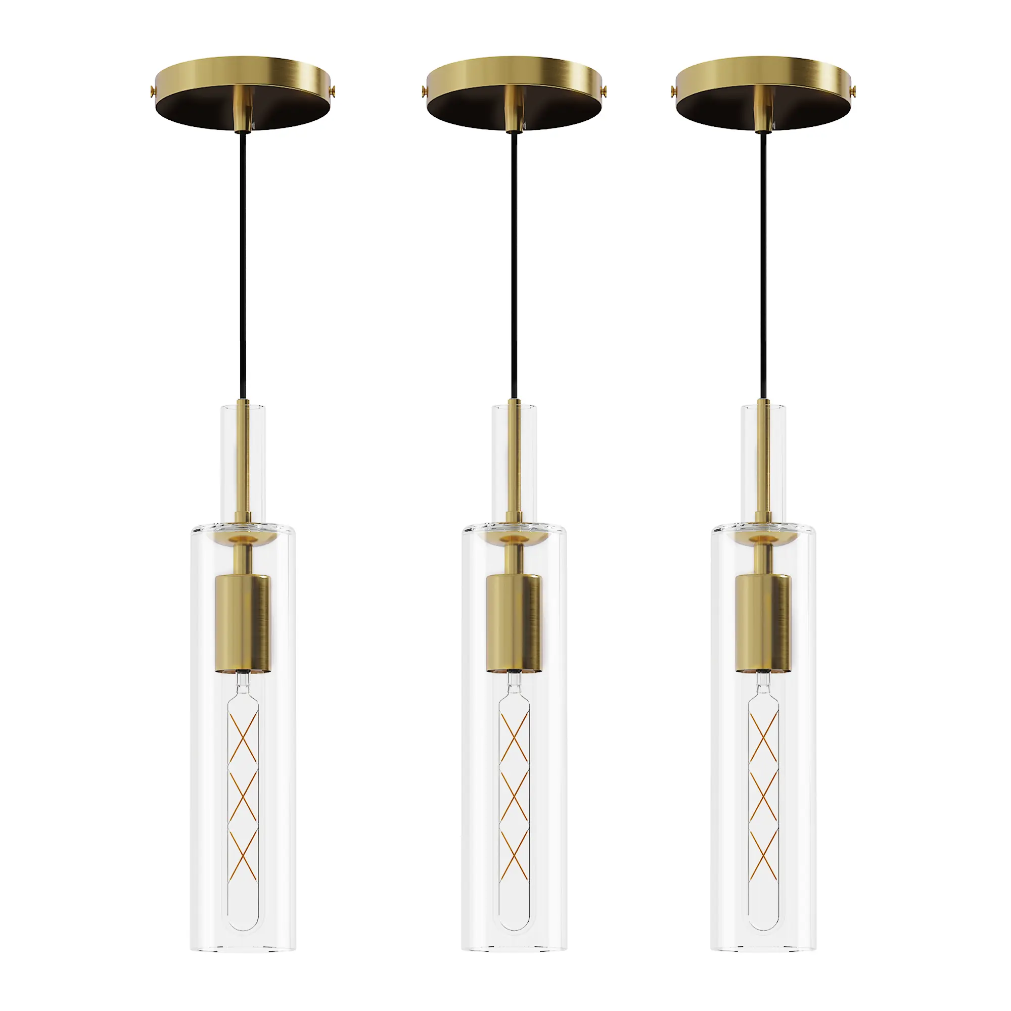 Gold Pendant Light Fixtures, 3 Pack Modern Pendant Lighting With Clear Striped Glass Shade, Hanging Pendant Lights Kitchen Island, Farmhouse Pendant Lighting Fo