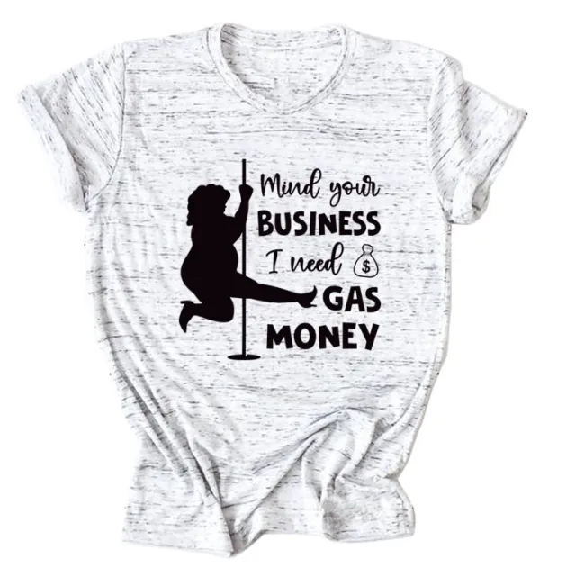 Round Neck Fashion Short Sleeve Loose T Shirt Graphite Grey Black Font - Shop at LoveMi