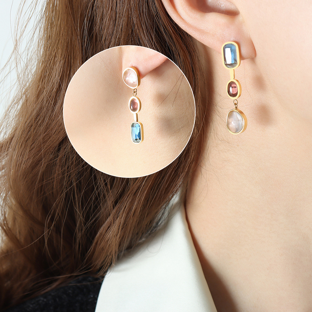 Women's Crystal Glass Stone Colored Earrings