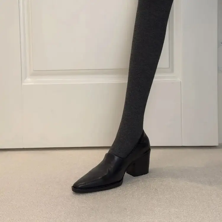Women's Genuine Leather Block Heel Pointed Toe