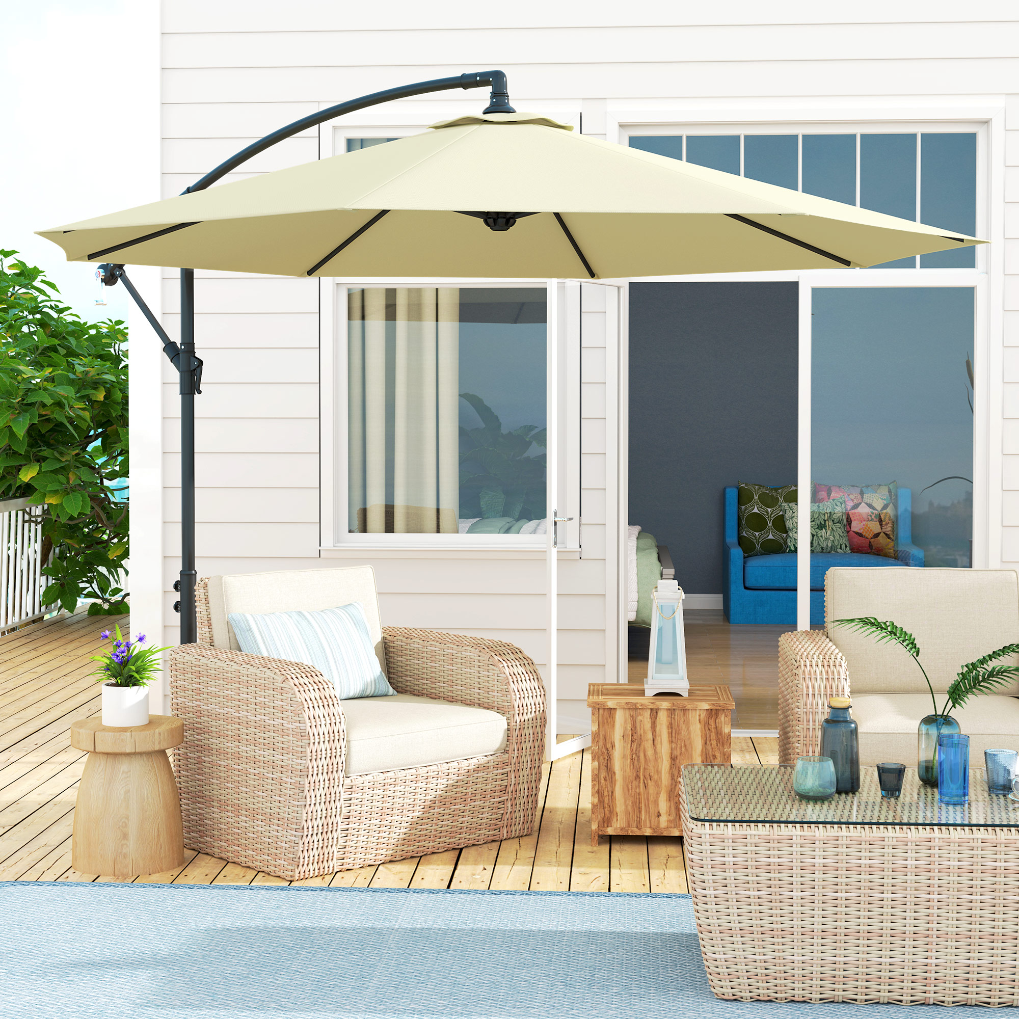 Cantilever Tilt Offset Patio Umbrella Uv Resistant Beige_voghion.com
