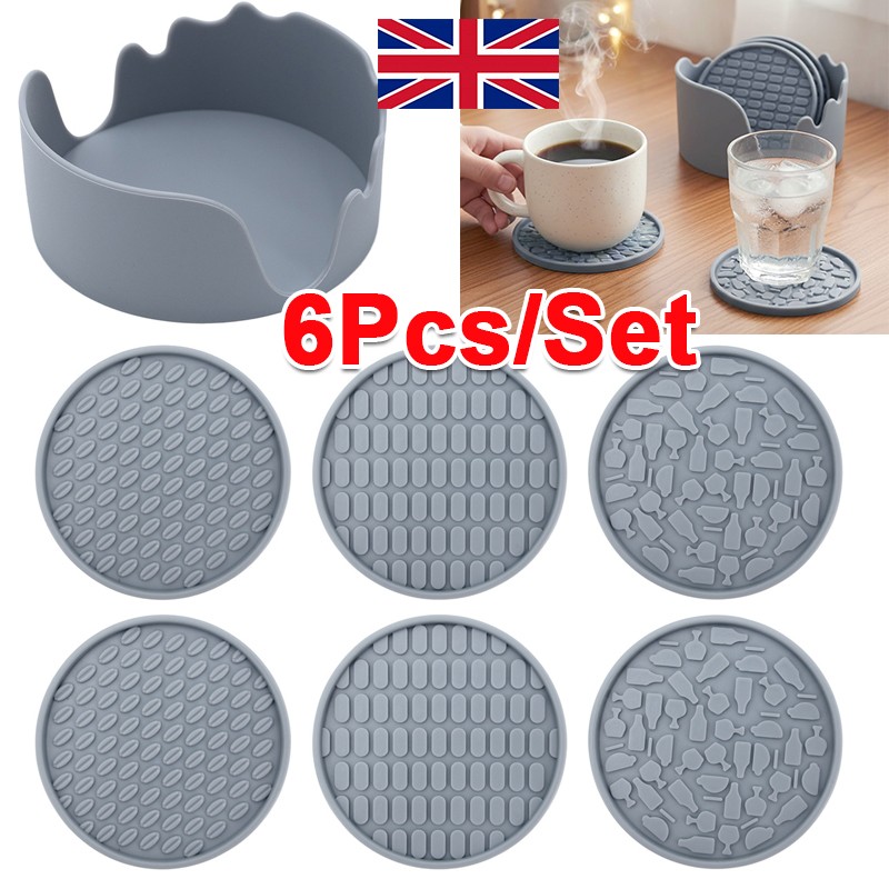 Set Of 6 Silicone Drinks Coaster Non-Slip Cup Mat Pad