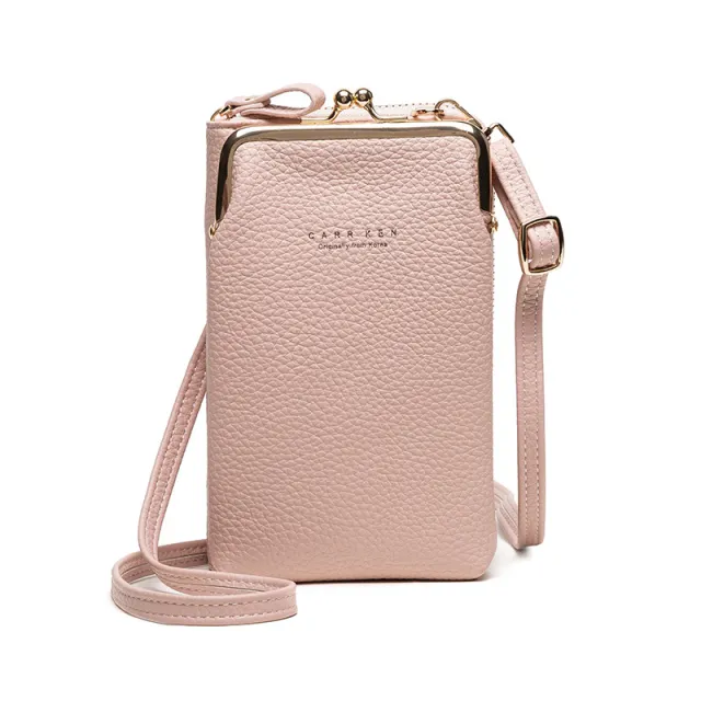 Korean Fashion Lychee Pattern Solid Color Diagonal Shoulder Bag Pink - Shop at LoveMi