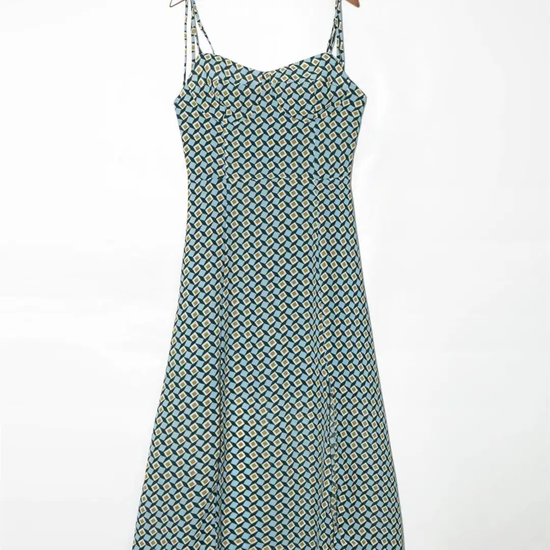 Women's Fashion Vintage Floral Print High Waist Dress