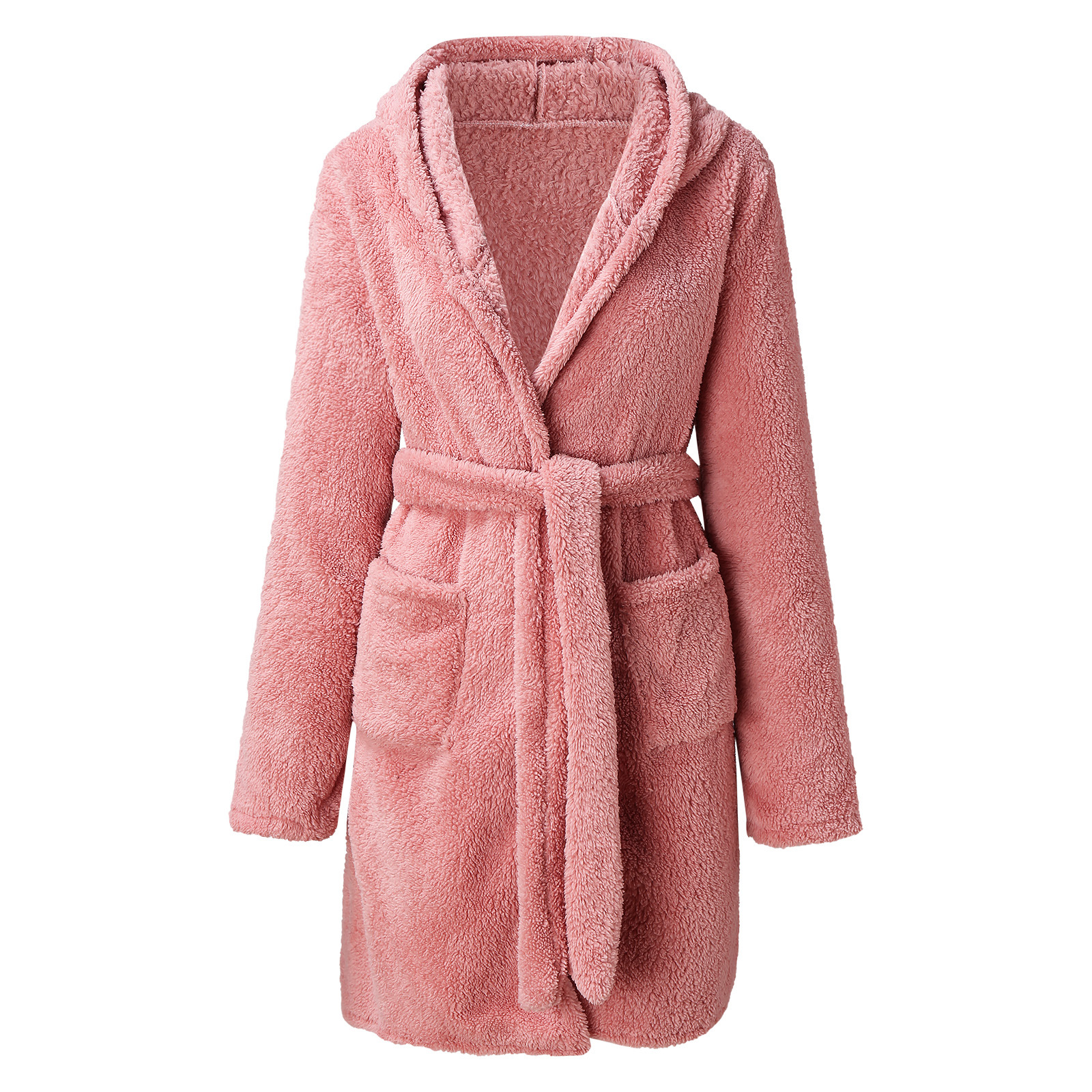 Title 6, Solid Colour Hooded Home Warm Bathrobe For Women