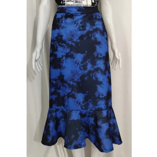 Women's Ruffled Tie Dye Wrap Hip Skirt Long Blue - Shop at LoveMi