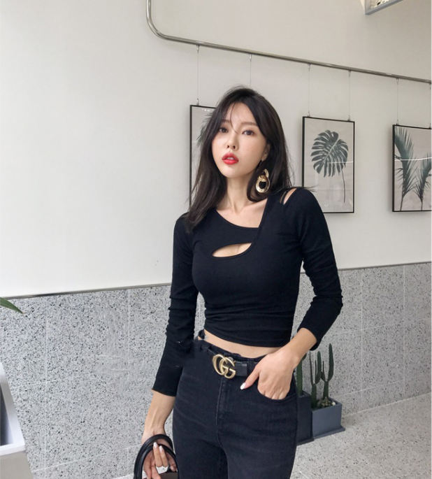 Women's Hollow Out Oblique Neck Off Shoulder T-Shirt