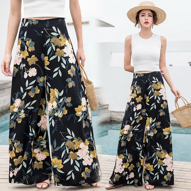 Vintage Bohemian High Waist Swing Wide Leg Pants