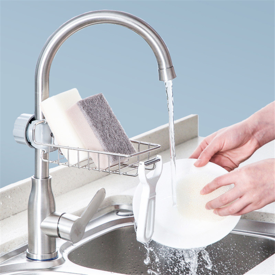 Adjustable Sink Drain Rack Sponge Storage Faucet Holder Soap Drainer Shelf Basket Organizer Kitchen Bathroom Accessories source detail image 2