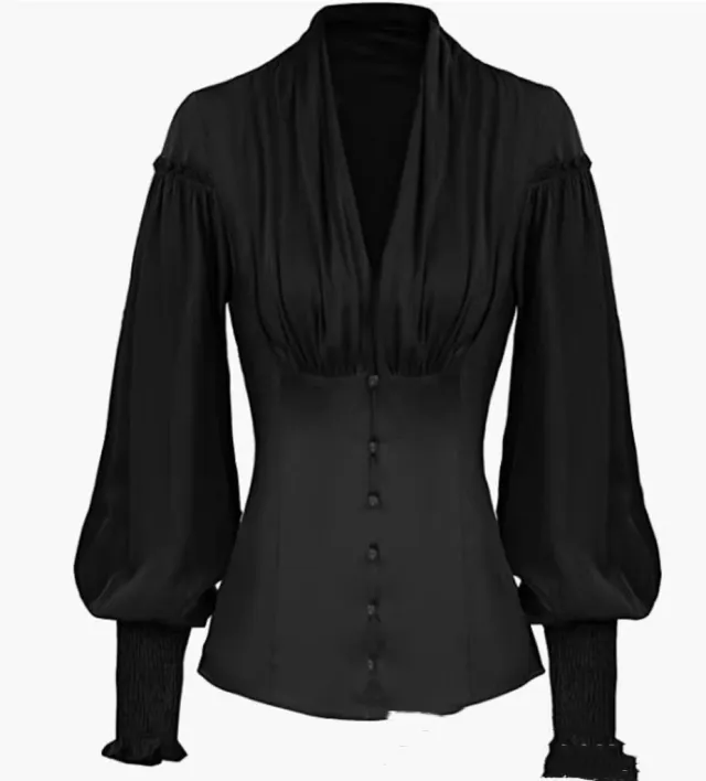 Women's Victorian Long Sleeve Shirt Black - Shop at LoveMi
