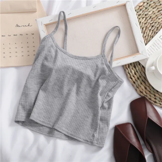 Pure Color Wild Knitted Leaf Small Camisole Women Grey - Shop at LoveMi