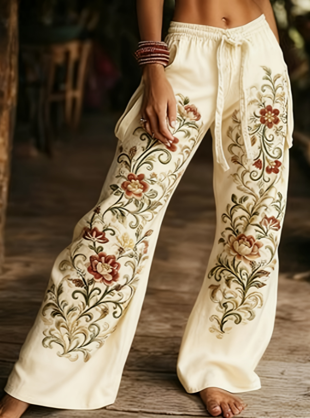 Elegant Printed Women's Wide-Leg Pants