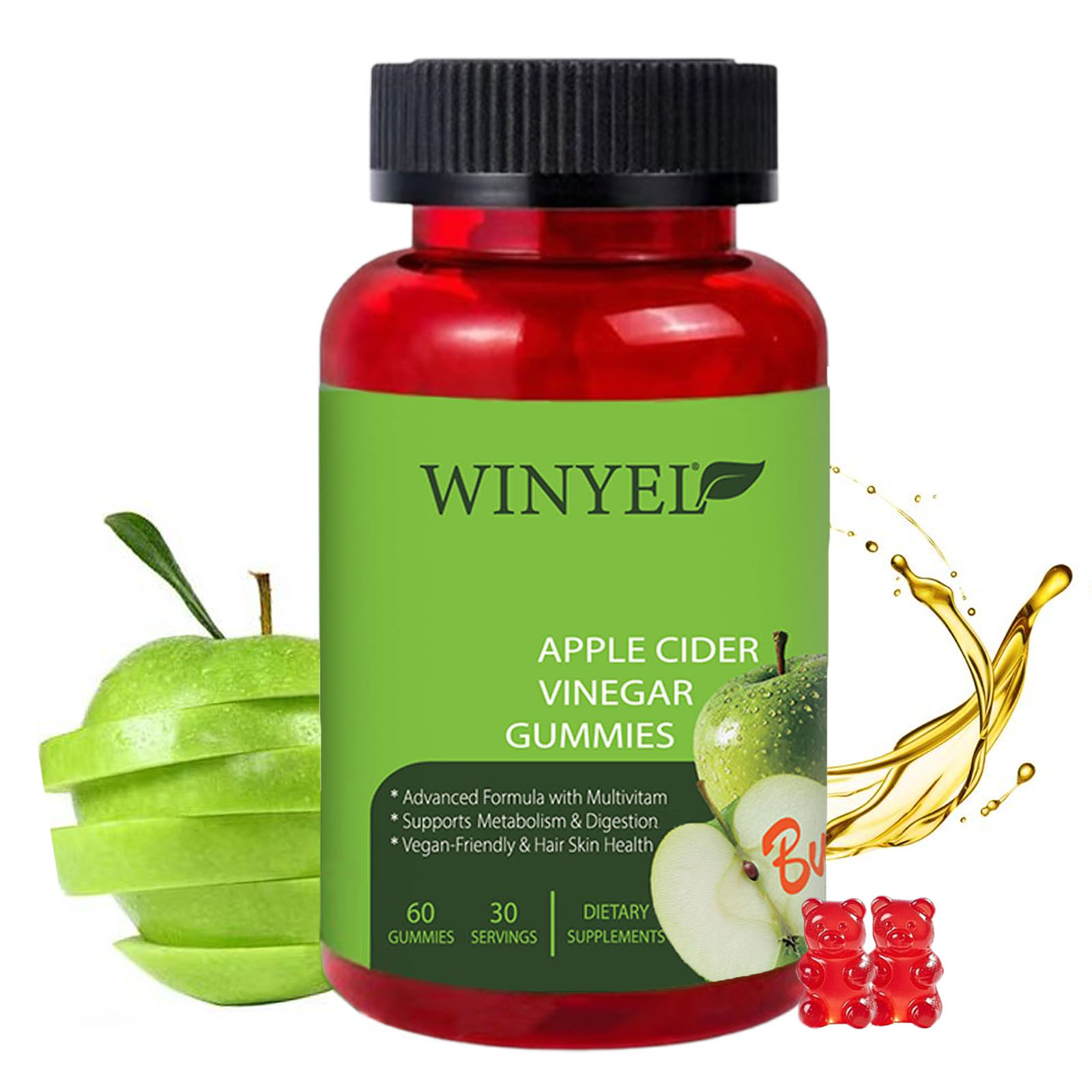 Apple Cider Vinegar Gummies Formulated To Support Normal Energy Levels  Gut Health - Supports Digestion, Detox  Cleansing - ACV Gummies WVIT B12 Dietary Edible Fitness