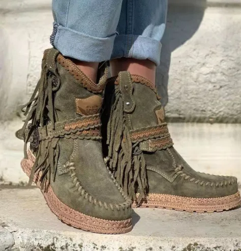 Stitched flat heel Martin boots Green - Shop at LoveMi