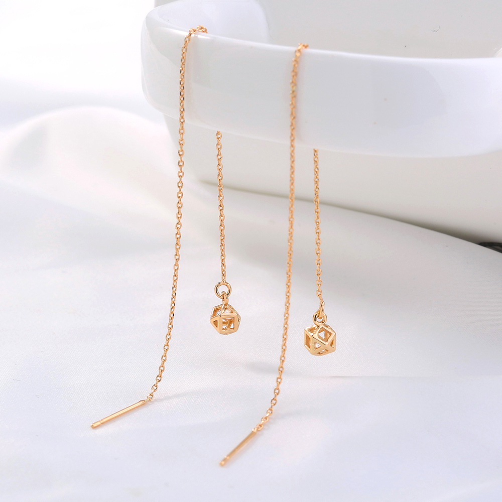 Gold Diamond Cutout Long Tassel Earrings