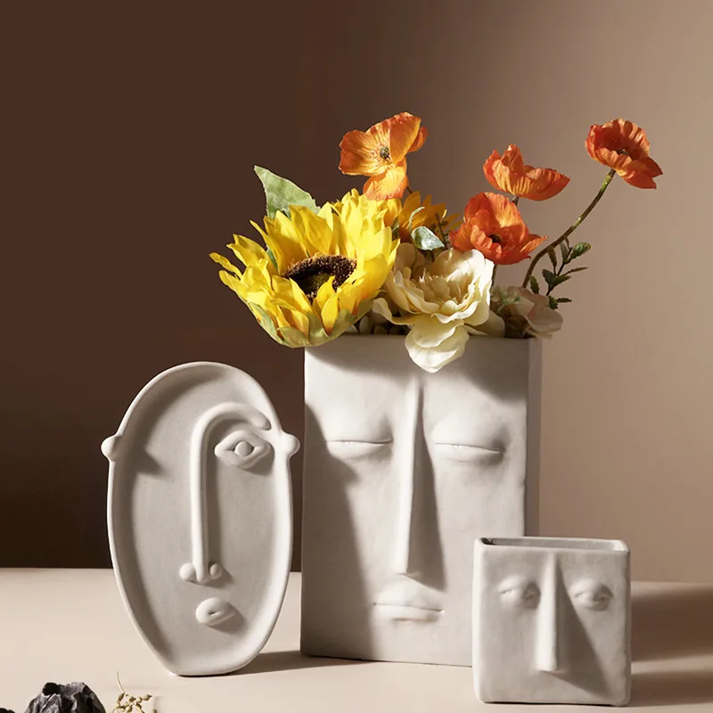 Nordic Creative Ceramic Vase Simple Face Decoration Bedroom Livingroom