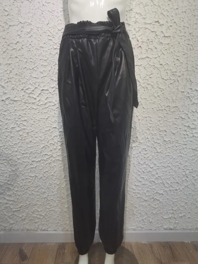 Temperament Leisure Series Belt Solid Color PU Leather Casual Pants Black - Shop at LoveMi