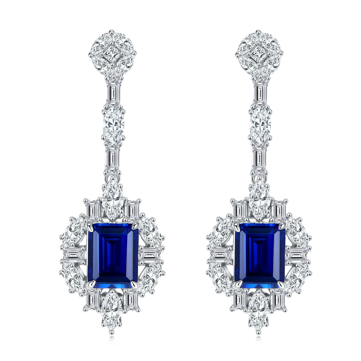 S925 Silver 8.7g Lab-Created Sapphire Drop Earrings