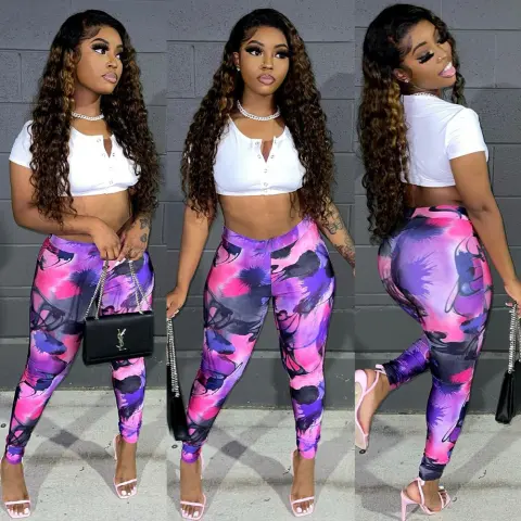 Fashion Casual Printed Skinny Women Pants Pencil