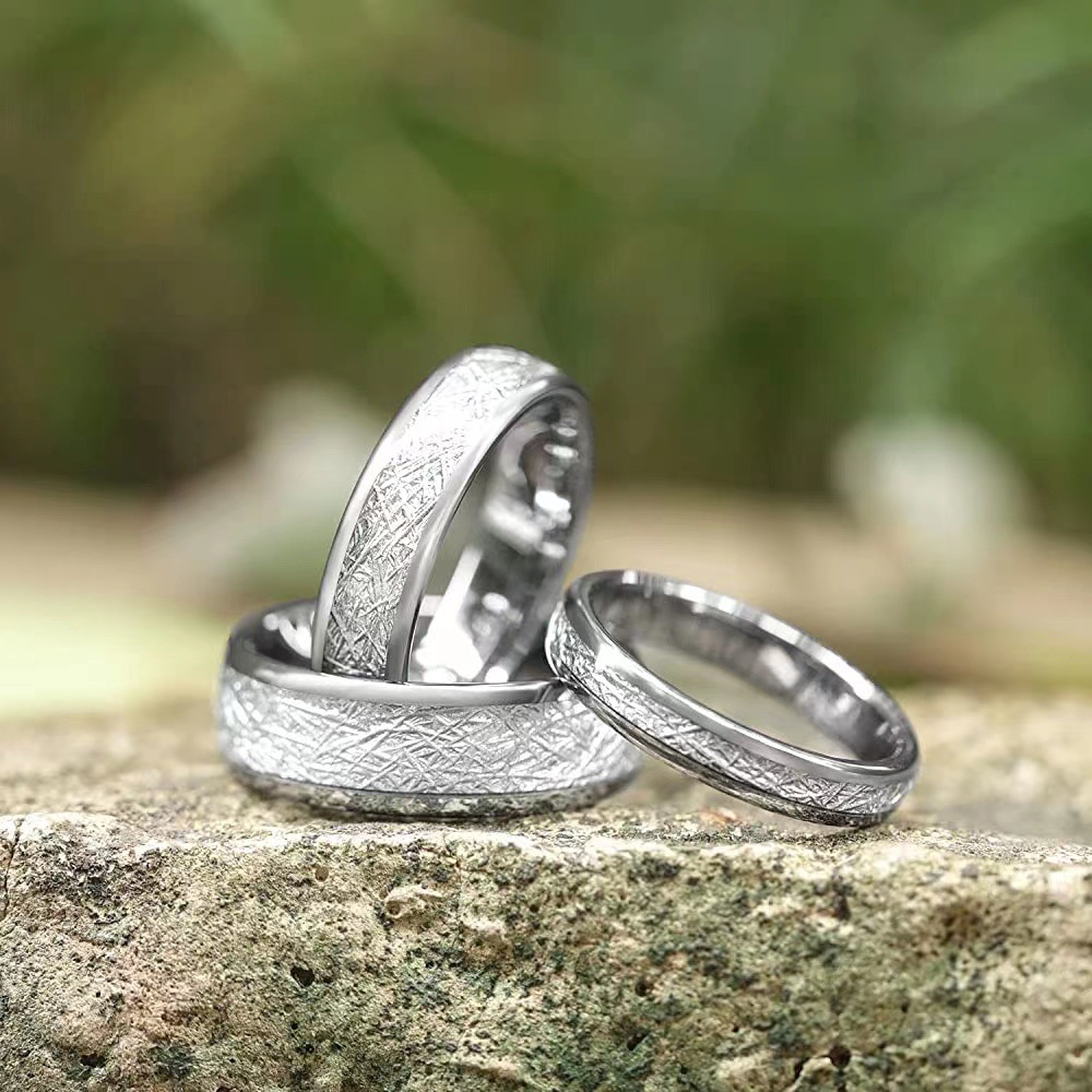 Simple Style Silver Thread Meteorite Titanium Steel Ring