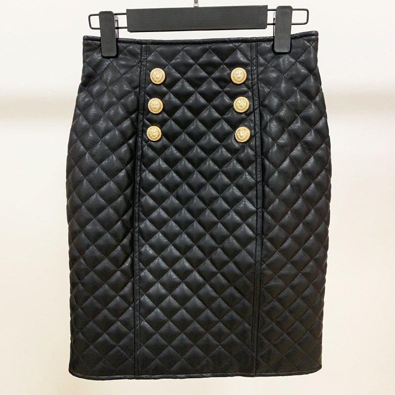 Title 2, Rhombus leather zipper high waist skirt