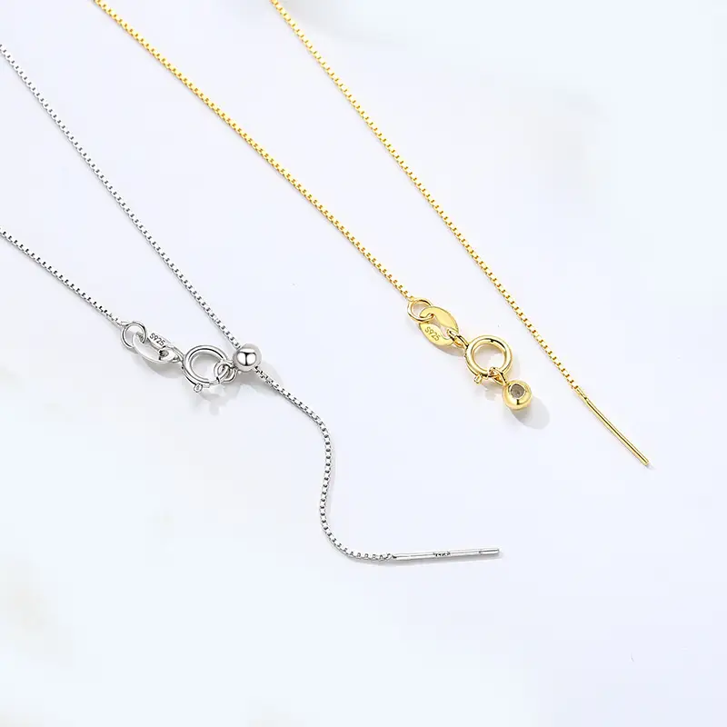 S925 Sterling Silver Necklace Chain Universal Box Chain Ten Chain Pin Type Wear Pearl Small Pendant Adjustable Collarbone Chain