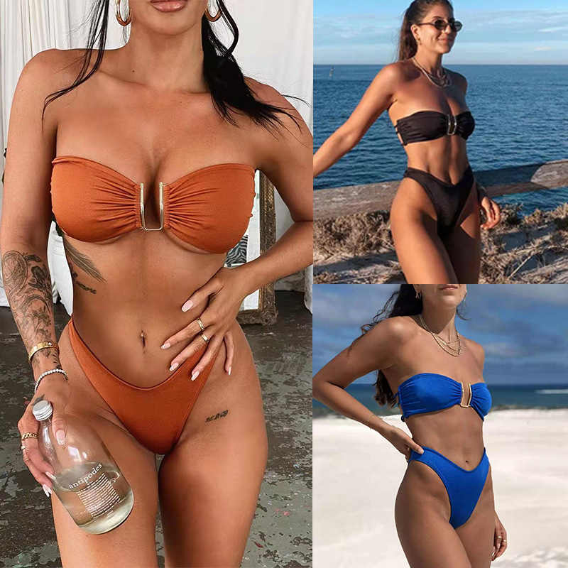 U-shaped Decorative Split Backless Strapless Women's Bikini Swimsuit - Image 7