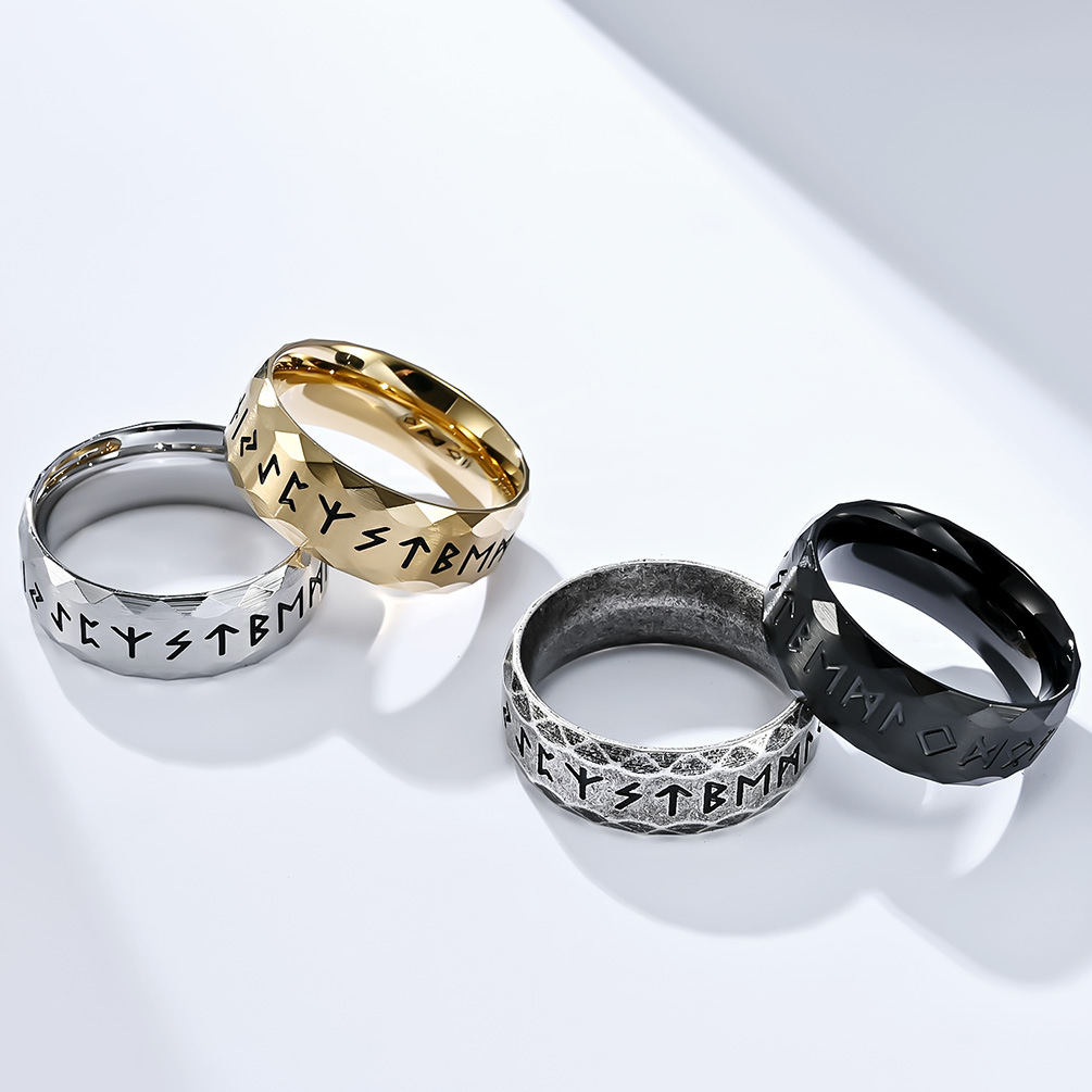 Title 6, Heren titanium ring met vintage Viking tekst, m...