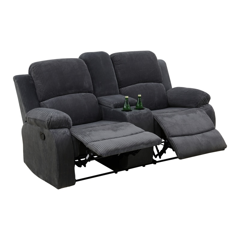 Pickup Only--Dark Grey Corduroy 3-Piece Living Room Recliner Sofa