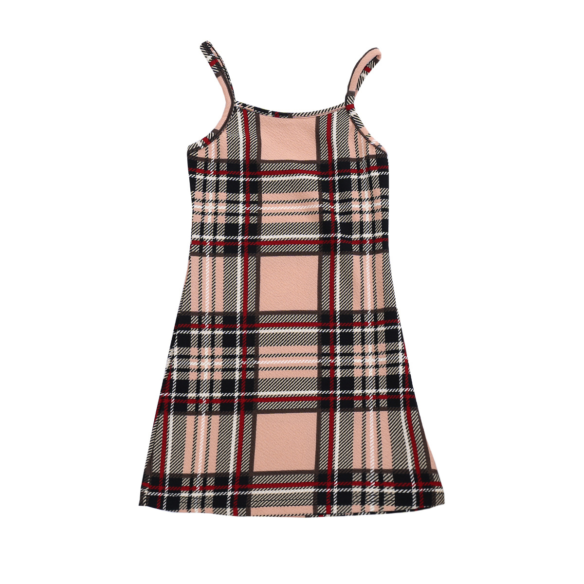 Girls Summer Sleeveless Plaid Dress Suspenders