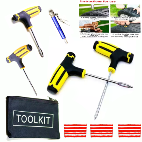 19Pcs Emergency Tyre Puncture Repair Kit Car Van Motorcycle Tubeless Tire Strip