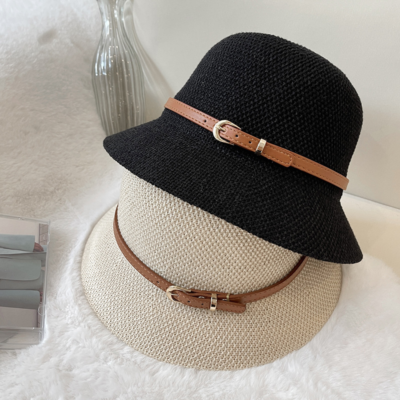 Women's Vintage Style Linen Knit Belt Basket Hat