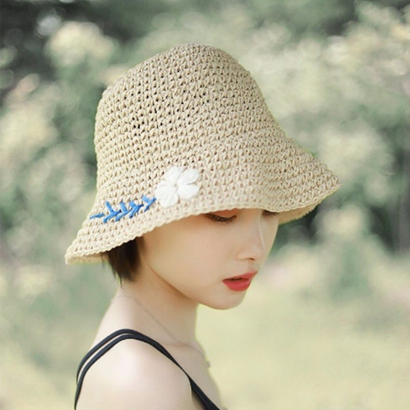 Small Daisy Embroidered Straw Women's Summer Foldable Bucket Hat — image 1