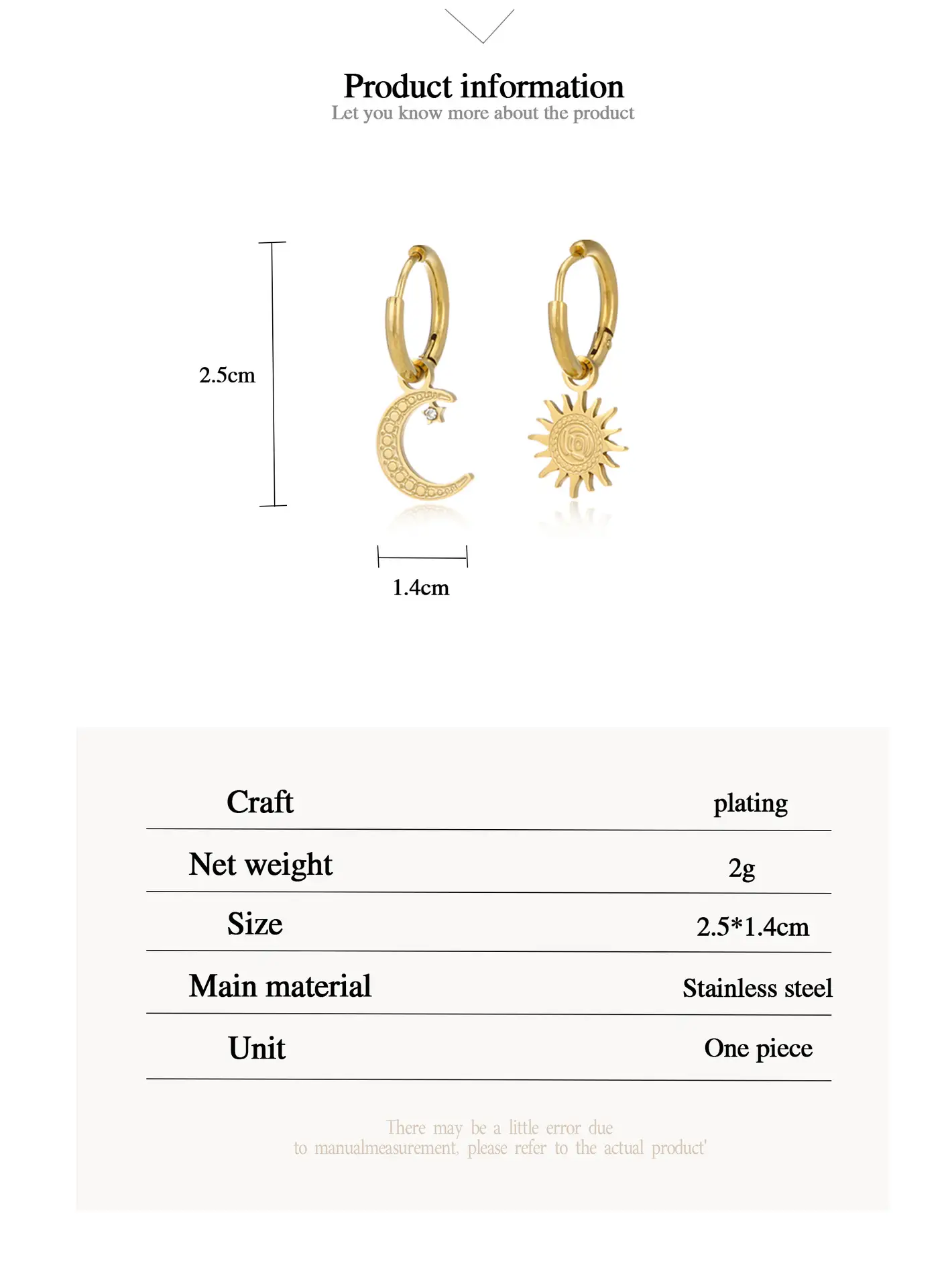 Stainless Steel Asymmetric Sun Moon Earrings