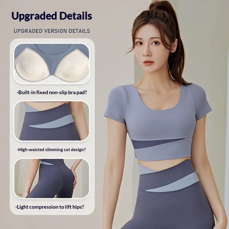 Women's Color Block Yoga Short Sleeve Top